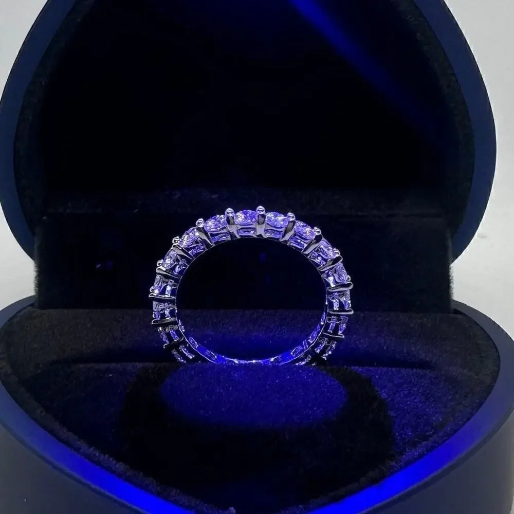 Moissanite Diamond Eternity Band Infinity Ring Pt950 Plated 925 GRA Size 6.5